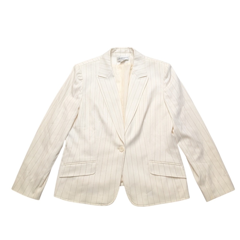 Jones New York Suit Pant Suit Womens 16 Cream Pinstripe Blazer Trousers Set